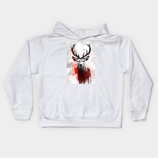 Red Deer Ink Painting Kids Hoodie